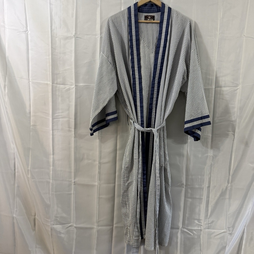 Vintage Jeremy Slade Pinstripe Robe Seersucker 1X-2X Old Moneyā Lounge Preppy